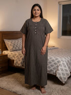 Black Cotton Floral Plus Size Nightgown – Comfortable Sleepwear