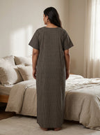 Black Cotton Floral Plus Size Nightgown – Comfortable Sleepwear