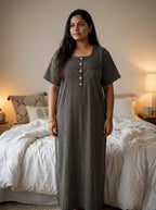 Black Cotton Floral Plus Size Nightgown – Comfortable Sleepwear