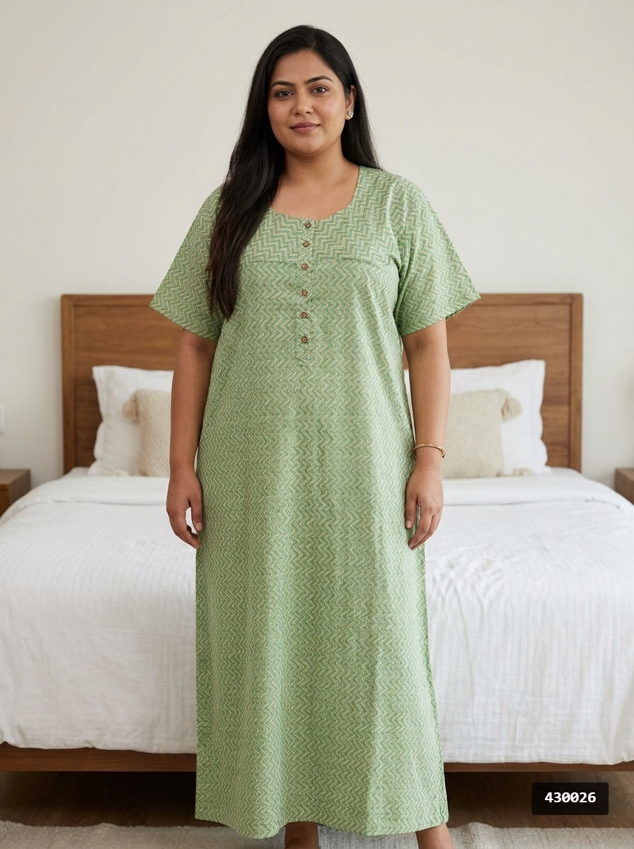 Green Cotton Floral Plus Size Nightgown – Comfortable Sleepwear