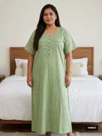 Green Cotton Floral Plus Size Nightgown – Comfortable Sleepwear
