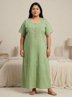 Green Cotton Floral Plus Size Nightgown – Comfortable Sleepwear