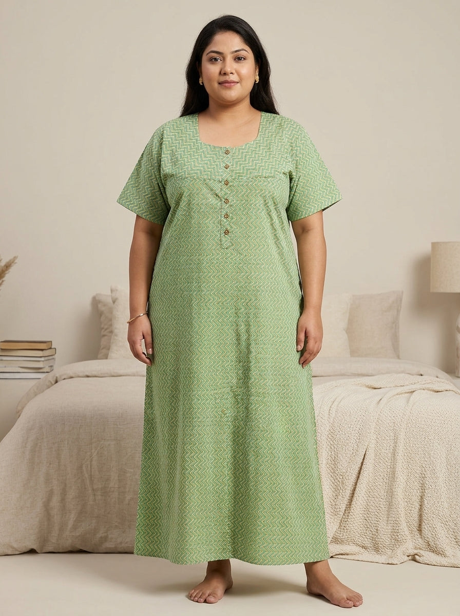 Green Cotton Floral Plus Size Nightgown – Comfortable Sleepwear
