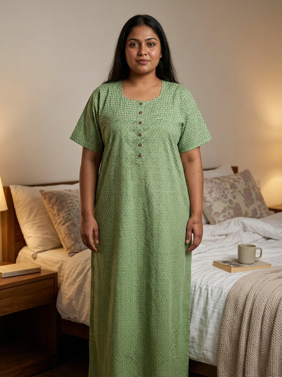 Green Cotton Floral Plus Size Nightgown – Comfortable Sleepwear