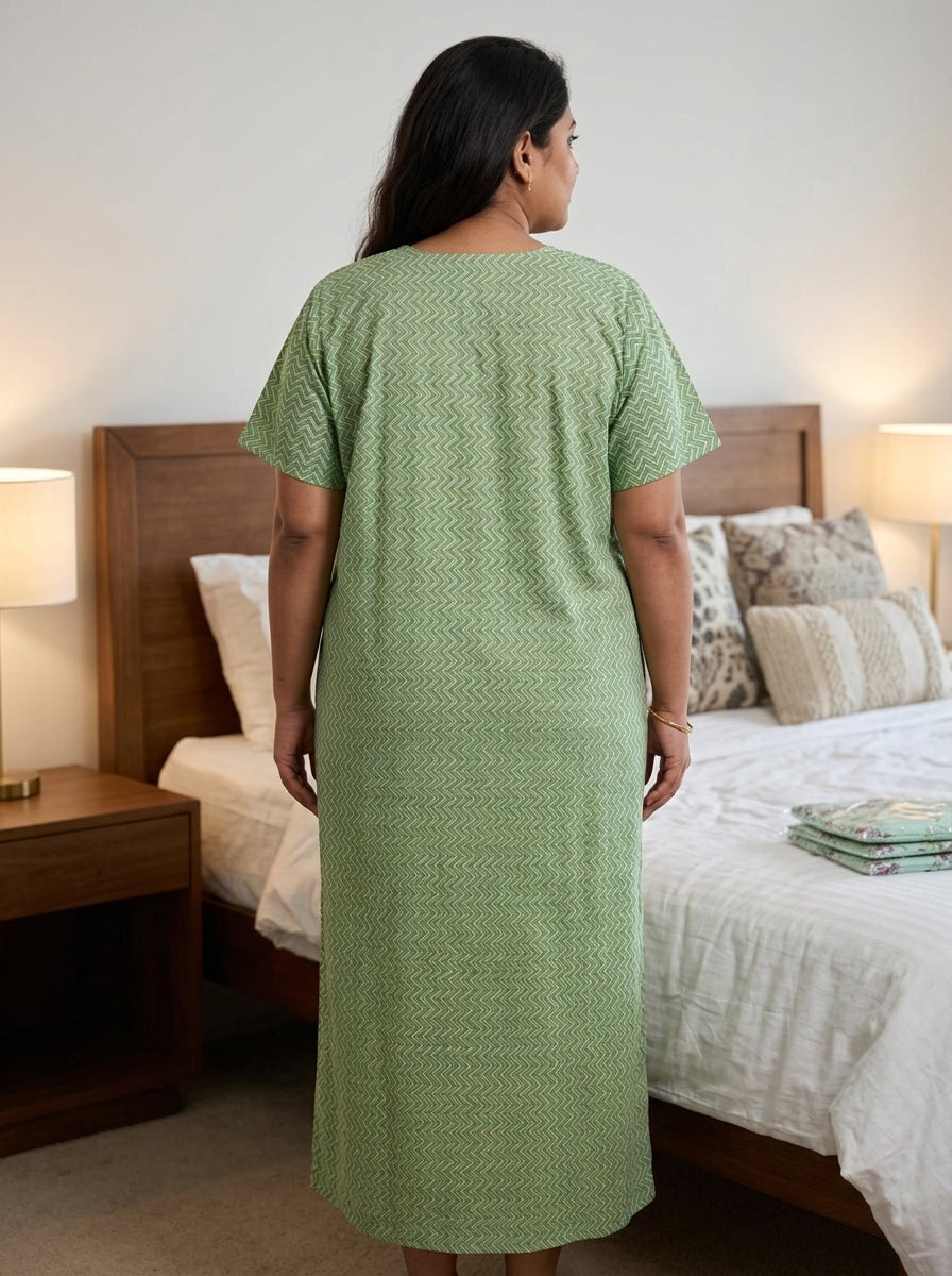 Green Cotton Floral Plus Size Nightgown – Comfortable Sleepwear