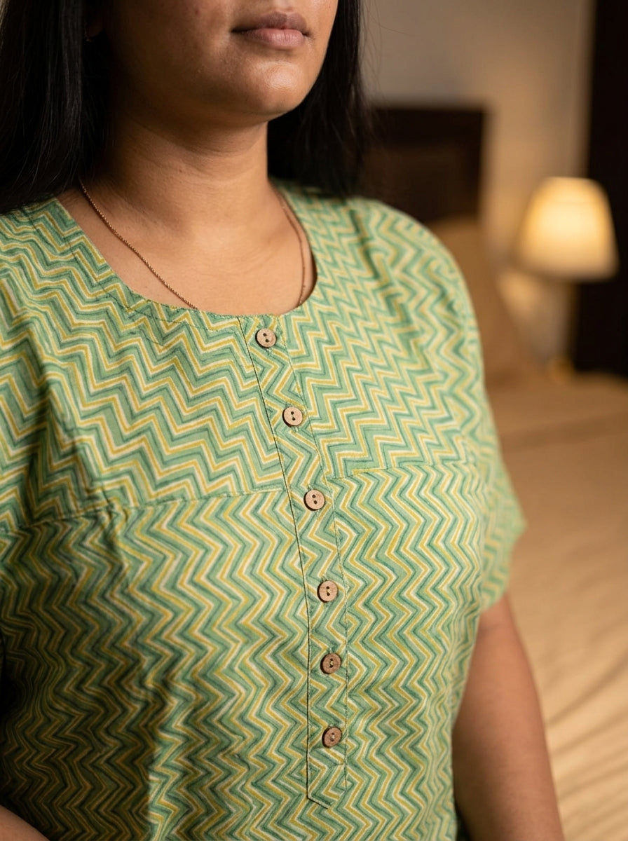 Green Cotton Floral Plus Size Nightgown – Comfortable Sleepwear