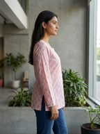 Pink Floral Cotton Lace-Back Top