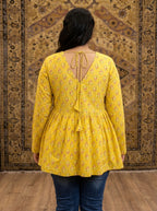 Yellow Floral Cotton Peplum Top
