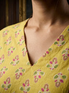 Yellow Floral Cotton Peplum Top