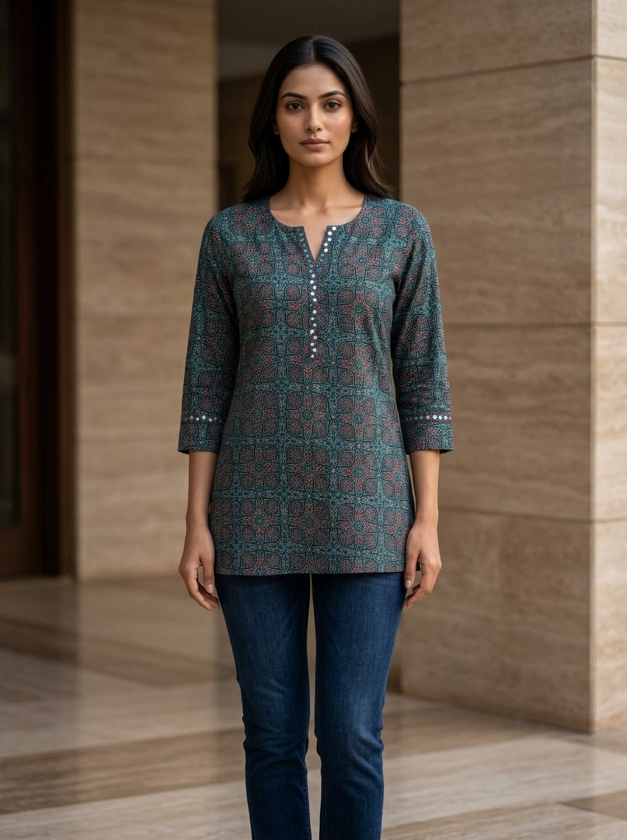 Printed Straight Short Kurti Top for Women Secondary image