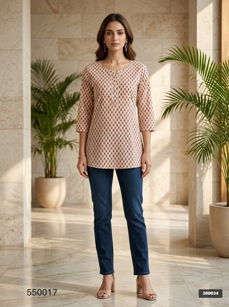 Printed Straight Short Kurti Top for Women