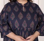 Plus Size Blue Cotton Flared Frock Style-600001
