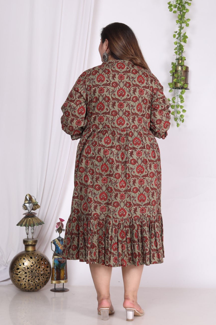 Plus Size Rust Cotton Flared Frock Style-600002