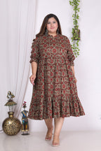 Plus Size Rust Cotton Flared Frock Style-600002