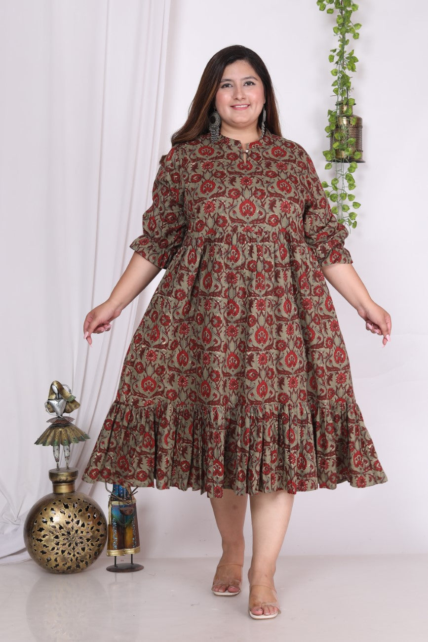 Plus Size Rust Cotton Flared Frock Style-600002 Secondary image