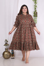 Plus Size Rust Cotton Flared Frock Style-600002