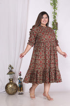 Plus Size Rust Cotton Flared Frock Style-600002