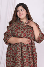 Plus Size Rust Cotton Flared Frock Style-600002