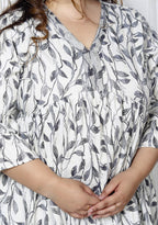 Plus Size White Cotton Blend Flared Frock Style-600006