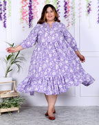 Plus Size Purple Cotton  Flared Frock Style-600007