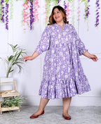 Plus Size Purple Cotton  Flared Frock Style-600007