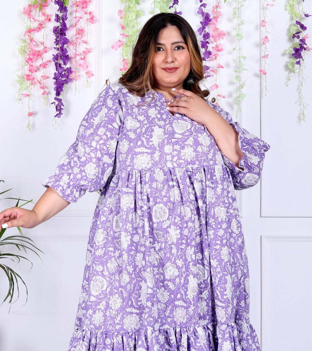 Plus Size Purple Cotton  Flared Frock Style-600007