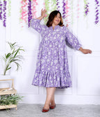 Plus Size Purple Cotton  Flared Frock Style-600007