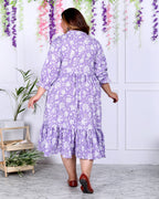 Plus Size Purple Cotton  Flared Frock Style-600007