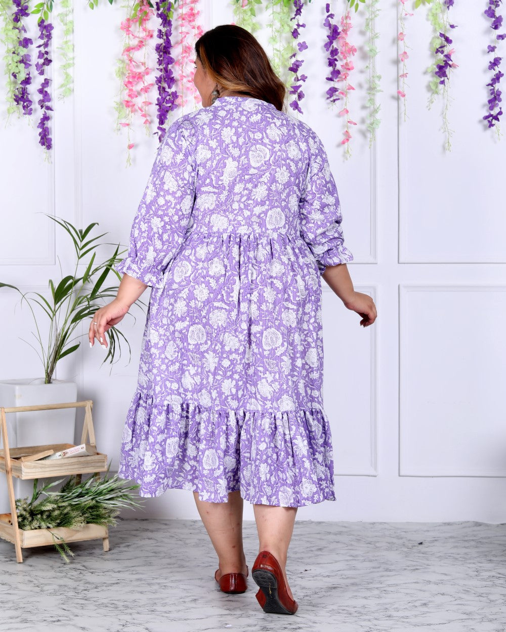 Plus Size Purple Cotton  Flared Frock Style-600007