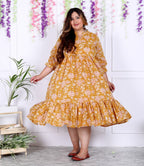 Plus Size Yellow Cotton  Flared Frock Style-600008