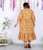 Plus Size Yellow Cotton  Flared Frock Style-600008