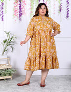 Plus Size Yellow Cotton  Flared Frock Style-600008