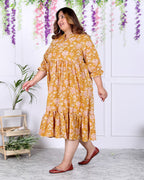 Plus Size Yellow Cotton  Flared Frock Style-600008