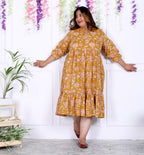 Plus Size Yellow Cotton  Flared Frock Style-600008