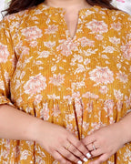 Plus Size Yellow Cotton  Flared Frock Style-600008