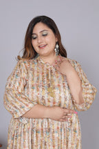 Plus Size Yellow Cotton Blend Flared Frock Style -600010