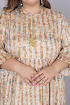 Plus Size Yellow Cotton Blend Flared Frock Style -600010