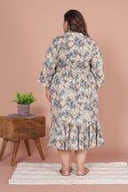 Plus Size Grey Cotton Blend Flared Frock Style -600012