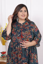 Plus Size Green Cotton Blend Flared Frock Style-600013