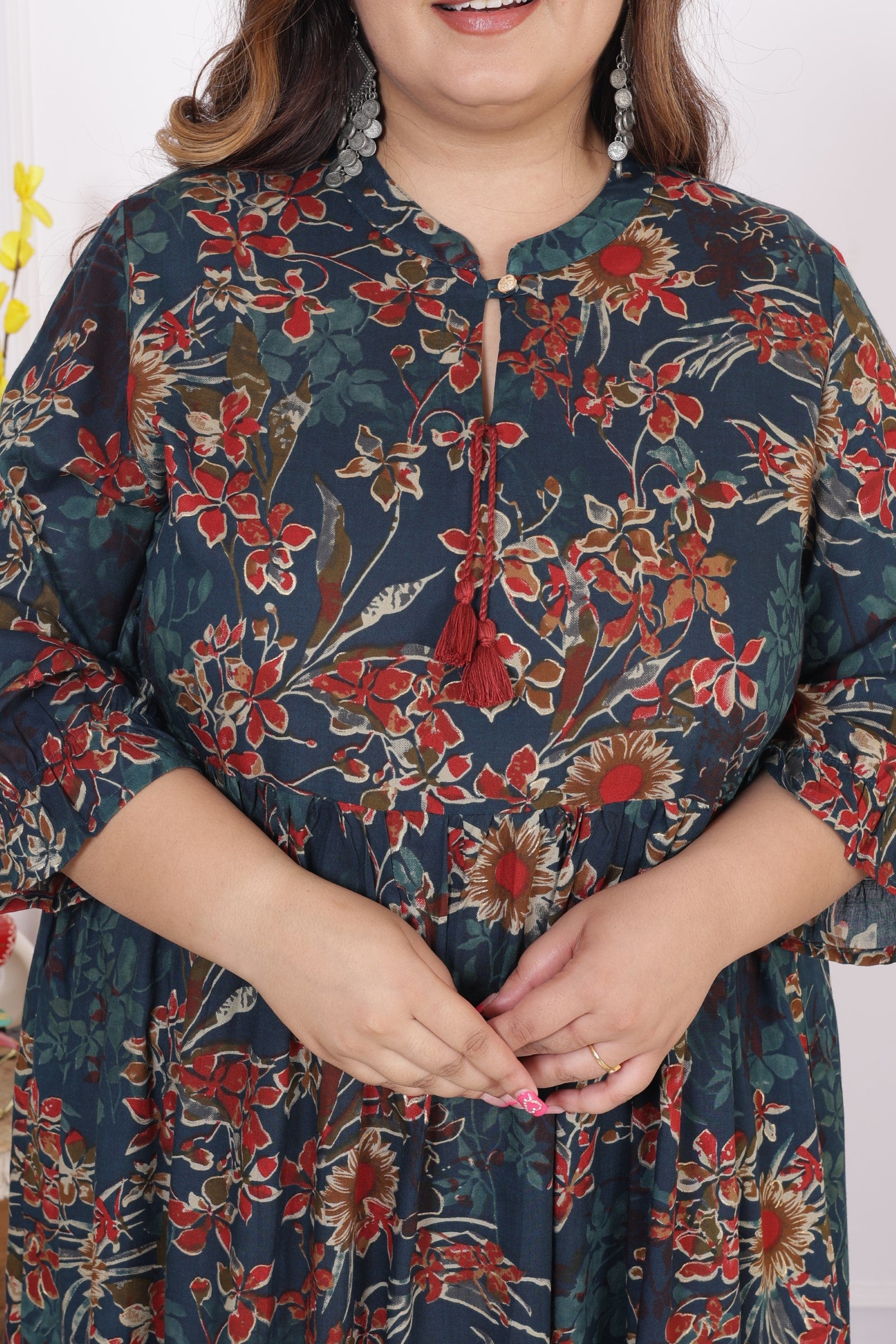 Plus Size Green Cotton Blend Flared Frock Style-600013
