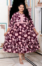 Plus Size Purple Cotton Flared Frock Style-600014