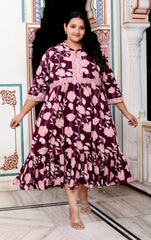 Plus Size Purple Cotton Flared Frock Style-600014
