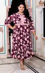 Plus Size Purple Cotton Flared Frock Style-600014