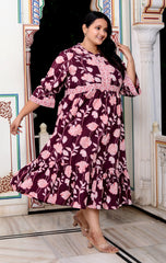 Plus Size Purple Cotton Flared Frock Style-600014