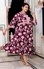 Plus Size Purple Cotton Flared Frock Style-600014
