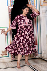 Plus Size Purple Cotton Flared Frock Style-600014