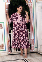 Plus Size Purple Cotton Flared Frock Style-600014
