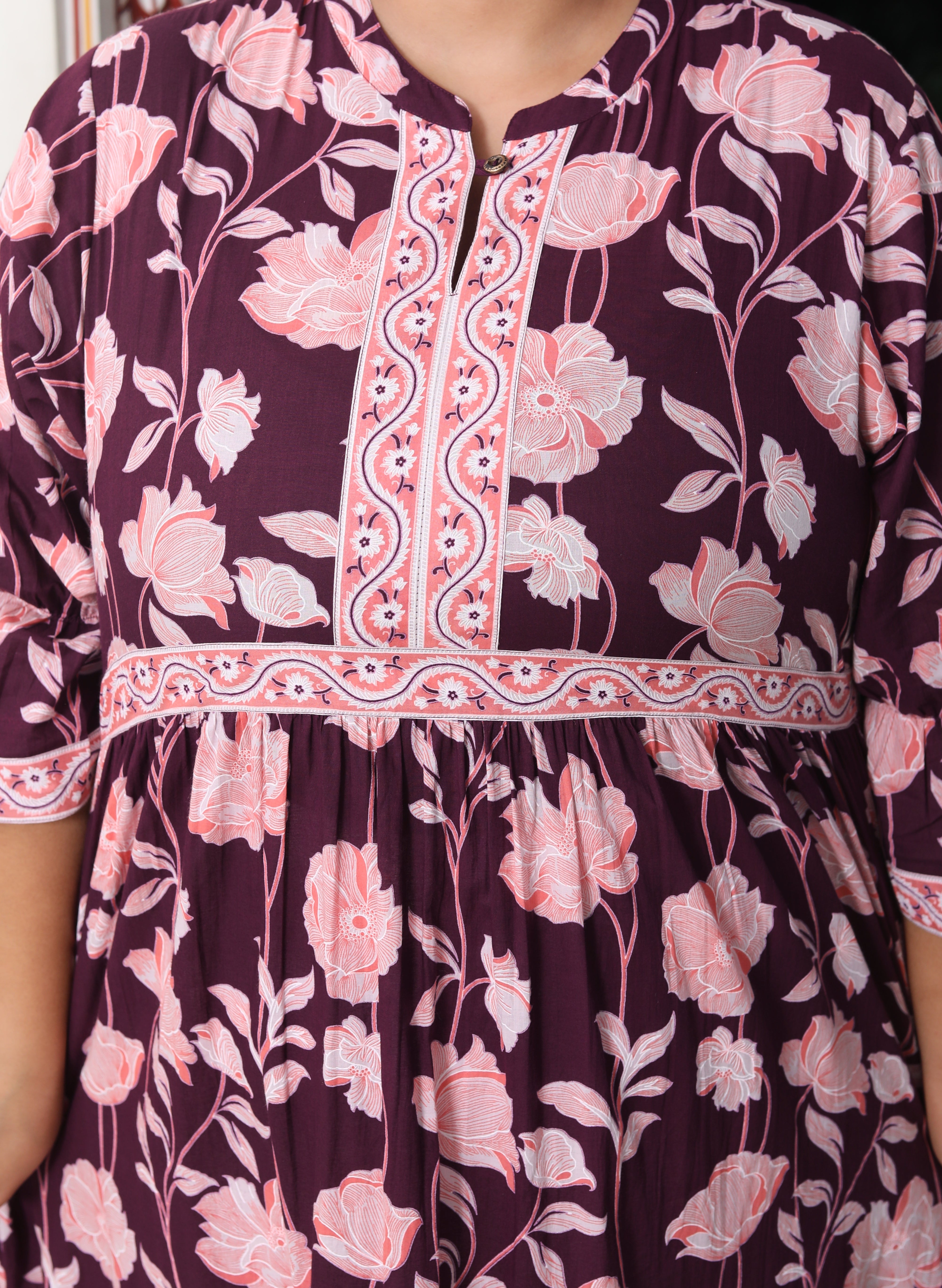 Plus Size Purple Cotton Flared Frock Style-600014