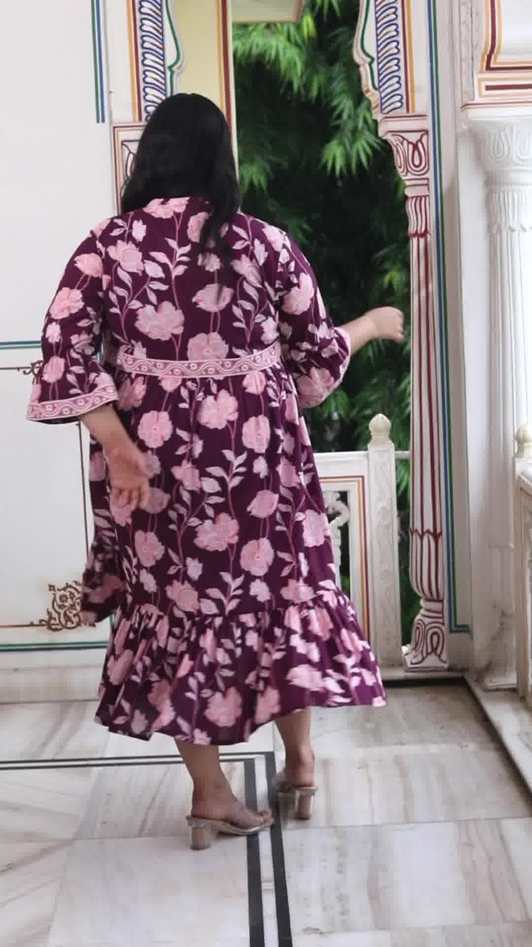 Plus Size Purple Cotton Flared Frock Style-600014