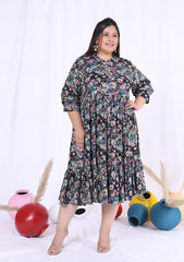 Plus Size Black Cotton Flared Frock Style-600015